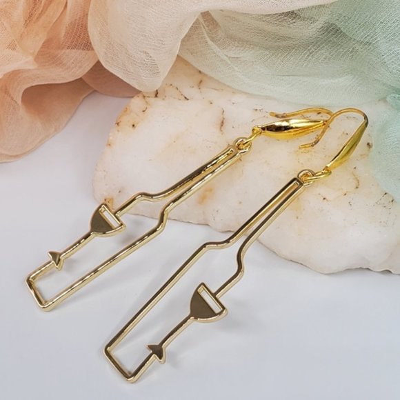 Hypoallergenic Jewelry Wine Glass Bottle 🍼 😋 Gold Earrings Wine Lover - Picture 2 of 6